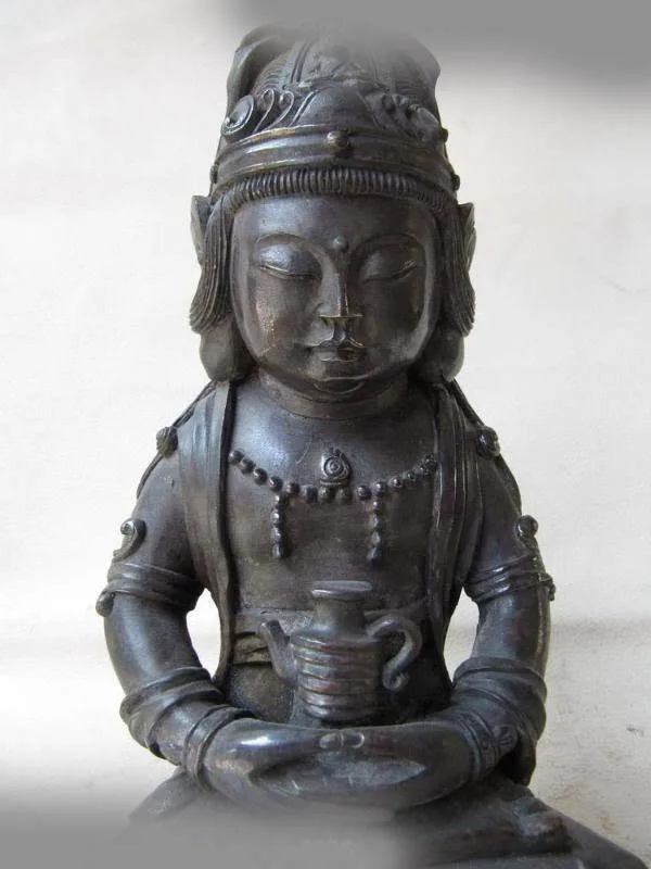 

8.5"Tibet Bronze Carved hold Cup Kwan-Yin Buddha Statue