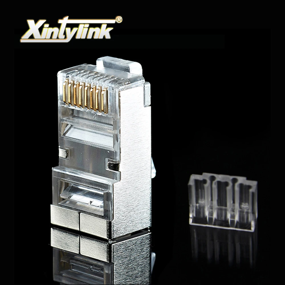 Xintylink rj45 разъем ethernet Кабельный разъем cat6 сетевой позолоченный 8P8C металлический экранированный мужской 8pin модульные терминалы синий 50 шт