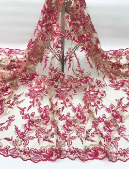 

French tulle lace fabrics 5 yards Embroidered Nigerian Guipure French Mesh Lace Fabric With Stones&Beads Lace fabric NHS07