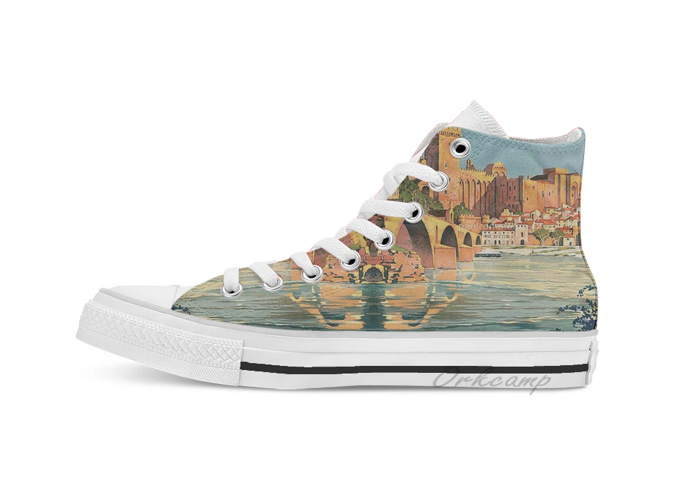 

Avignon French Travel Poster High Top Canvas flat Casual Custom Design shoes Drop Shipping