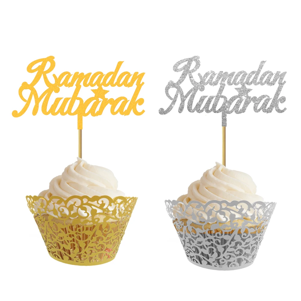 20 шт Блестящий золотистый Серебристый Eid Mubarak Рамадан Мубарак Umrah Mubarak Cupcake For для мусульманского Eid праздничный торт