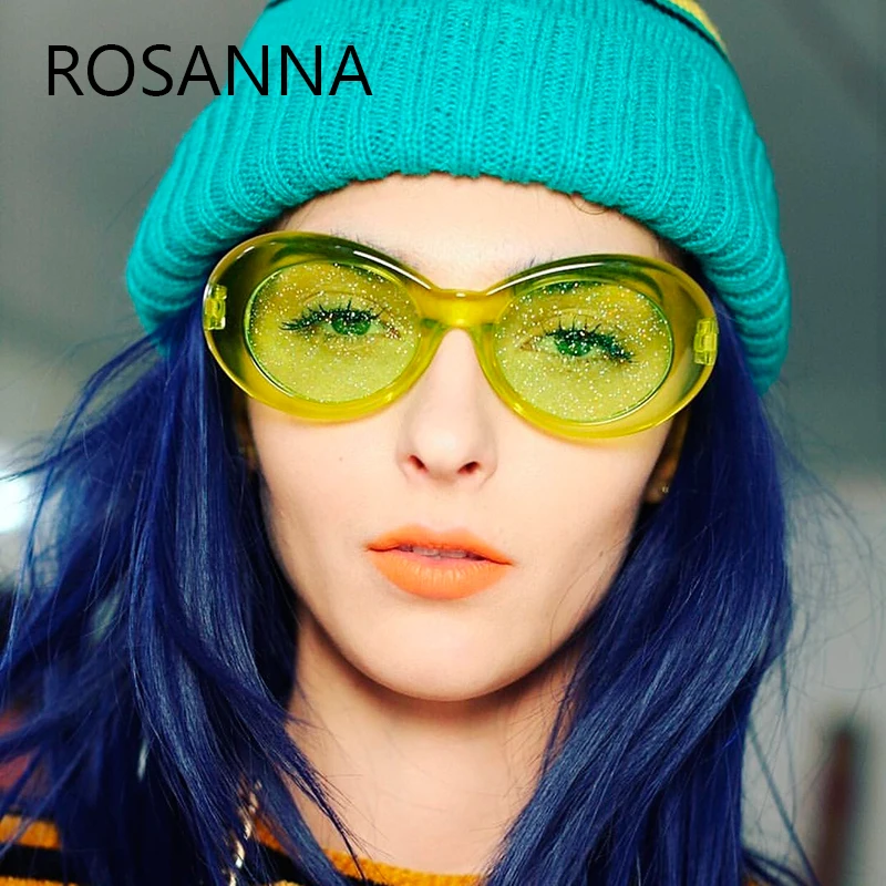 Us 5 96 49 Off Rosanna Trending Candy Colors Women Oval Sunglasses Fashion Men Glitter Transparent Red Yellow Green Purple Glasses Uv400 F155 In