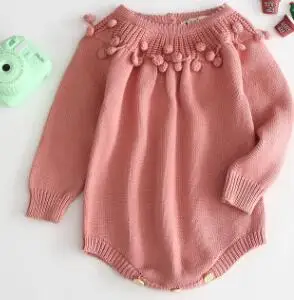 Осенний вязаный детский комбинезон с рисунком вишни, Одежда для новорожденных, хлопок, вязаный свитер, комбинезон для новорожденных - Цвет: pink