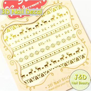 

FOREVERJASMINE 24pcs Holiday Nail Art Sticker 3D Snowflake Reindeer Nail Art Decal Gold Christmas Sparkle Nail Decoration N93