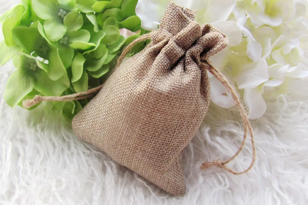 50pcs/lot Faux Natural Hessian Mini Bag Wedding decoration sack
