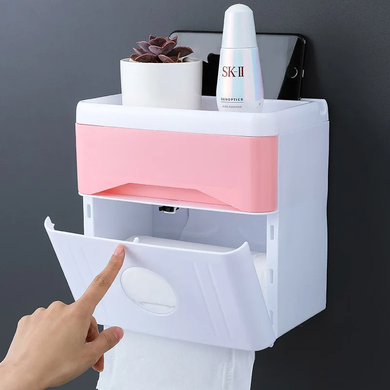 Double Layer Bathroom Storage Box Toilet Paper Sanitary Napkin Storage