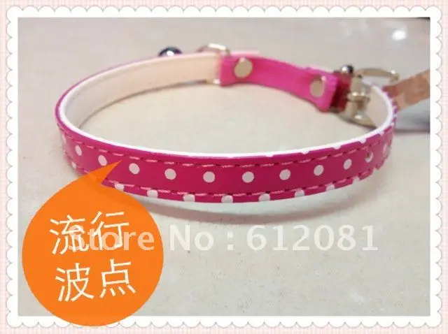 Free shipping cheaper pet products,lovely spot cat collar,Pu leather,mixed color,elastic belt with bell 50pcs/lot