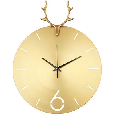 

Wall clock living room, modern minimalist atmospheric clock, pure copper deer head personality quartz clock