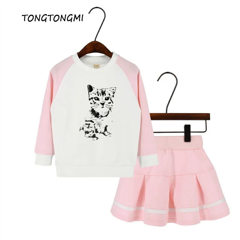 Spring 2018 2pcs Clothing Sets Cartoon Cats Girls Suit Clothing Sets