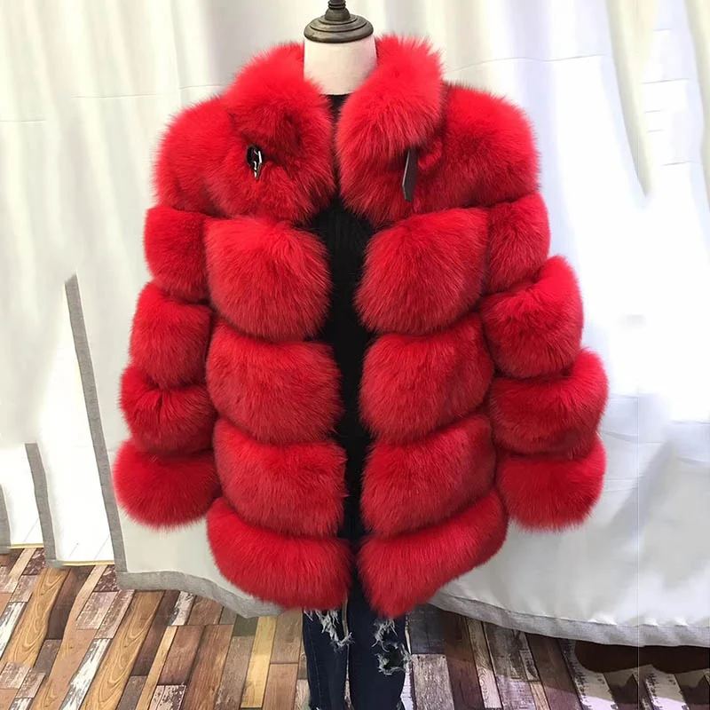 

2018 new luxury women fashion warm winter thick fox fur coat genuine thick middle long sleeve outwear Russia warm real fur coat