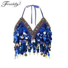 Костюмы для танца живота Танцы производительность Костюмы с лямкой через шею костюм-ночная сорочка Для женщин Танцы Топ для танца живота Танцы блестки Бюстгальтер с украшением из бисера Топ