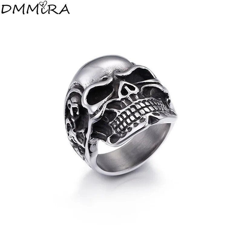 

New Arrival Fashion Punk Cool Men Retro Gothic Rock Vintage Finger Rings Silver Black Stainless Steel Skull Rings Jewelry