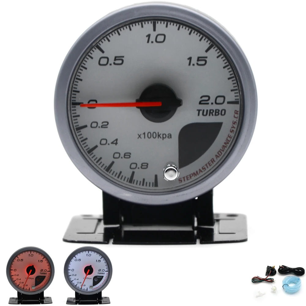 Dragon Gauge 60MM 2.0 BAR Boost Turbo Gauge White Face Dual Led Color
