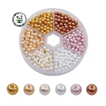

650pcs/Box 4mm Pearlized Round Beads Mixed Color Glass Pearl Bead Sets for Jewelry Making DIY necklace bracelet Hole: 1mm