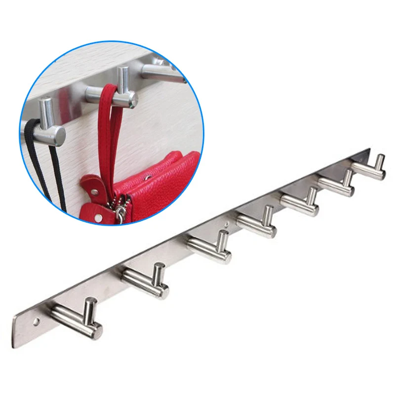 

Stainless Steel Bathroom Hooks Coat Hat Clothes Robe Holder Rack Wall Hanger 7 Mount Hook BS