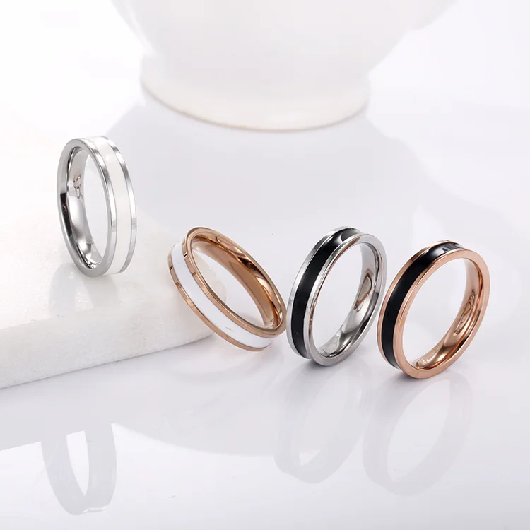 YiKLN, титановая сталь, модное черно-белое эпоксидное кольцо для пары, классическое розовое золото, обручальные кольца для женщин, Anneau BXJ2010