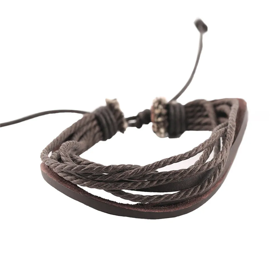 Genuine Braided Multi-layer  Black Brown Leather Bracelets Adjustable Hemp Rope Couple Women Men Boy Girls Gifts Jewelry Items (16)