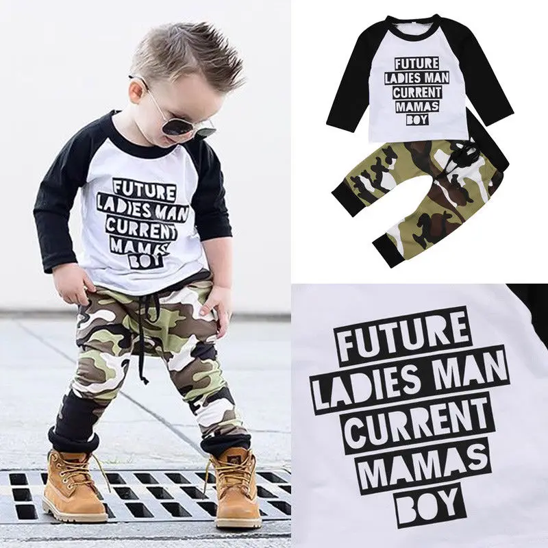 Pudcoco/Одежда для мальчиков камуфляжная одежда для маленьких мальчиков футболка+ штаны, брюки комплект из 2 предметов