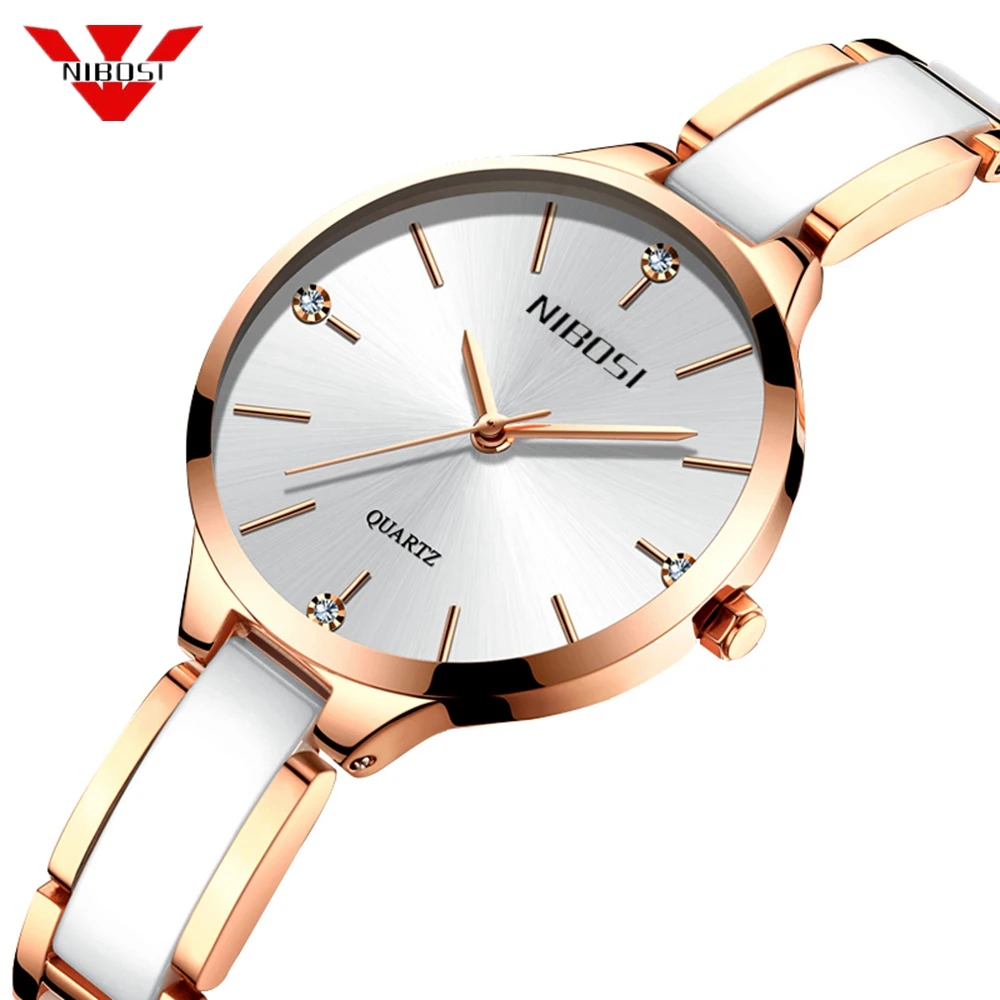 Nibosi Brand Ceramic Watch Women Luxury Classic Wrist Watch Simple Diamond Quartz Wristwatch Clock Women Watches Montre Femme