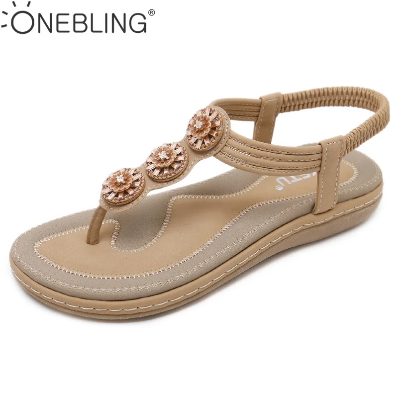

One Bling Plus Size Gothic Ethnic Bohemia Sandals Women Flip Flops Vintage Sewing Comfort Floral Flower Sandals Casual Flats