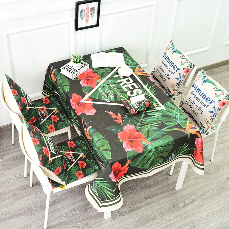 Lanweini Pastoral Cotton Linen Fabric Tableclothes For Rectangular Tables Digital Printing Floral Table Cloth For Table Cover