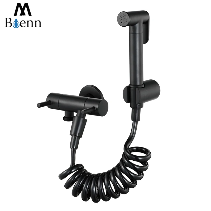 Black Handheld Bidets Spray Brass Shower Sprayer Set Toilet Faucet Shower Bidet Horizontal With Hose and Holder Wall Mounted