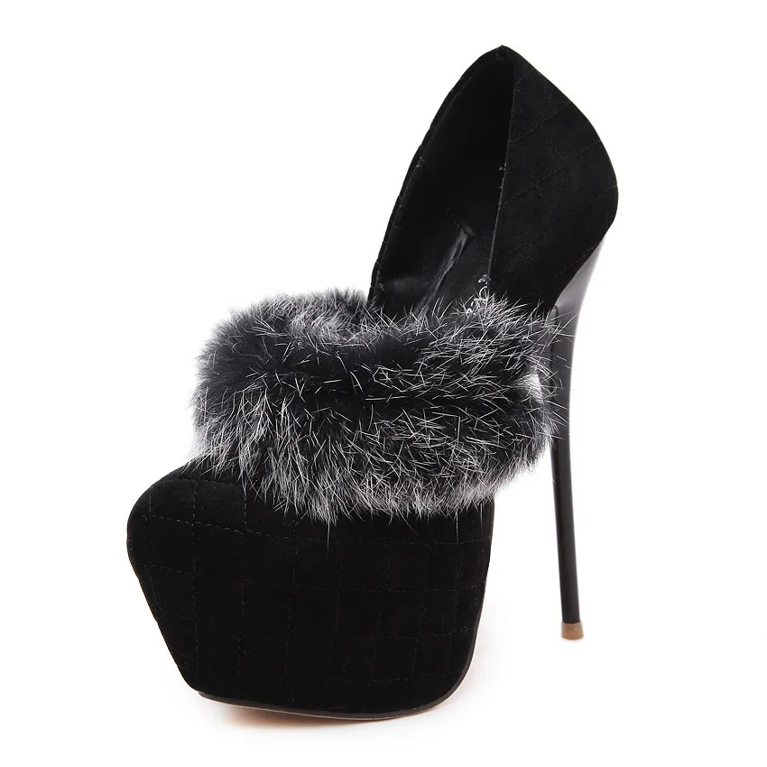 Flock Fashion Platform Pumps font b Women b font 2016 Sexy High Heels Shoes Immitation Rabbit