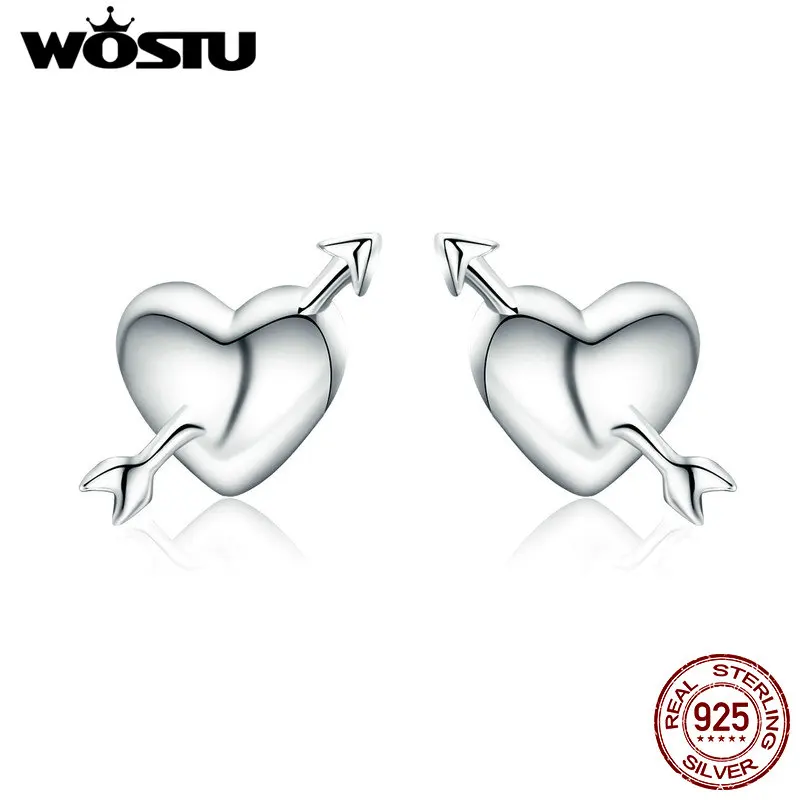 

WOSTU 100% Authentic 925 Sterling Silver Fall in Love Heart Small Stud Earrings for Women Valentine Day Jewelry Brincos CQE282