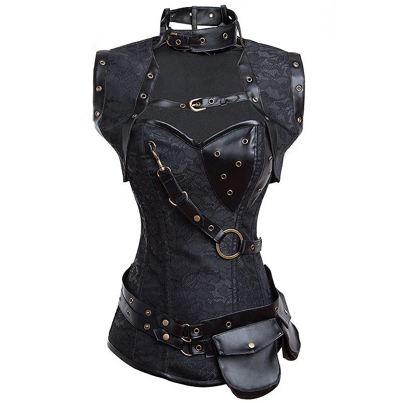 Miss Moly Women's Gothic Corset Steampunk Black Bustier Fancy Lingerie Bustier Boned Top Costume Faux Leather Dress Body Shaper