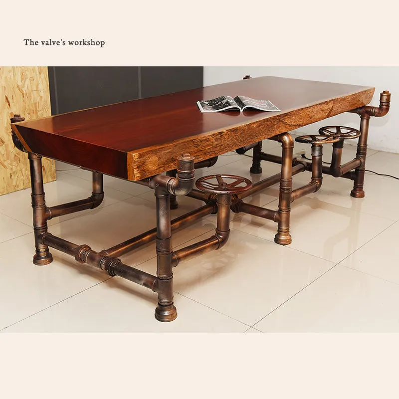 American Industrial Pipe Office Furniture Golden Years Series Creative Pipeline Solid Wood Table Boss Table Office Desk -J001 American Industrial Pipe Office Furniture Golden Years Series Creative Pipeline Solid Wood Table Boss Table Office Desk -J001