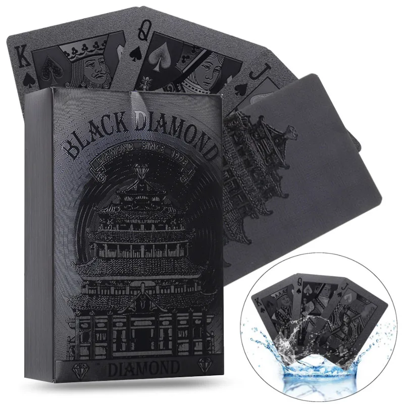 

New 54pcs Waterproof Black Plastic Playing Cards Collection Black Diamond Poker Cards Top Gift Standard Playing Cards