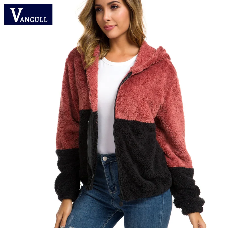 Most effective Vangull Hooded Teddy Jacket Women Basic Jackets And Coats Casual Autumn Colorblock Clothing Thick Z