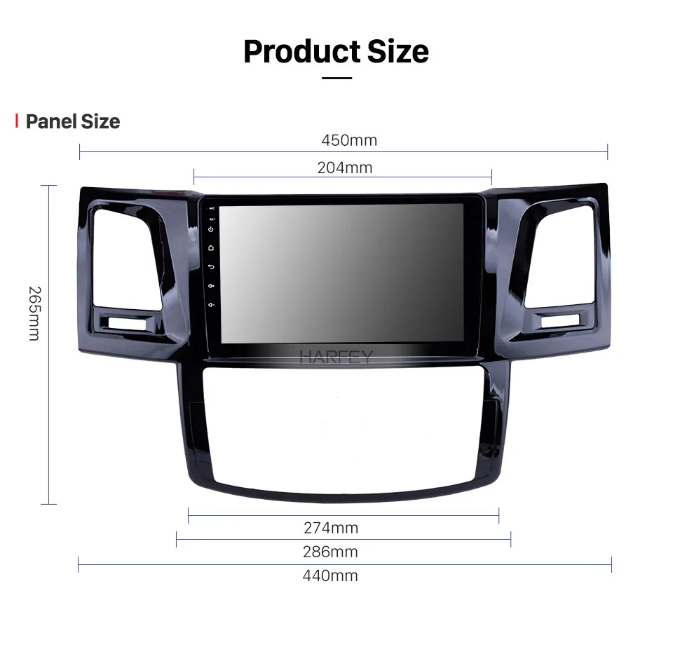 Harfey 9 "Радио Android 8,1 gps Navi головное устройство для Toyota Fortuner Hilux 2008-2014 с WI-FI FM Подходит для ответа на звонки и прослушивания музыки DVR SWC 3g OBD2