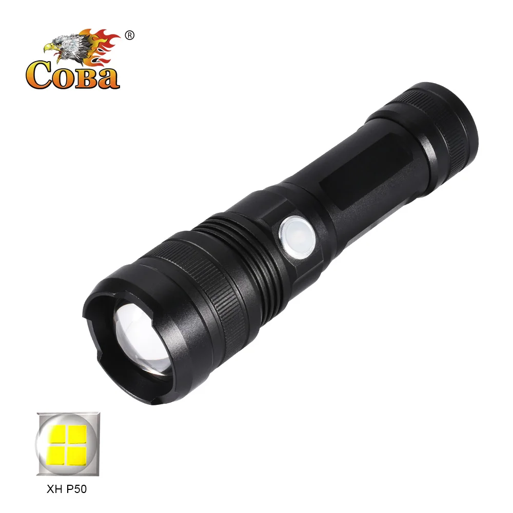 

Coba led tactical flashlight P50 new applicable super bright torch usb rechargeable use 3*AAA/18650/26650 battery waterproof