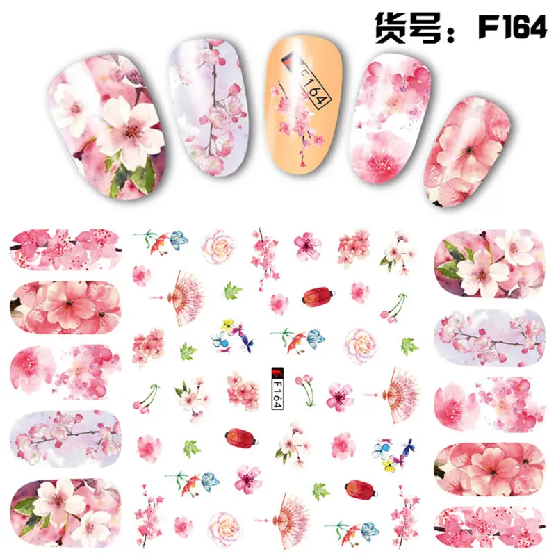 1 Sheet Pink Plum/Garden Flowers/Dande 3D Embossed Nail Sticker Flower Adhesive DIY Manicure Slider Nail Art Tips