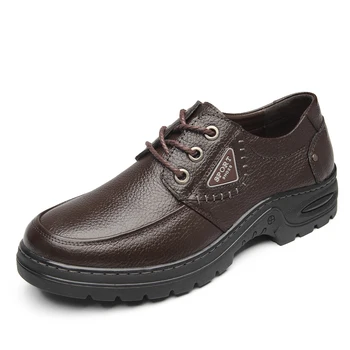 

neujge spring Korean version of casual wear thick leather shoes men low to help breathe lace-up solid color men shoes 132202