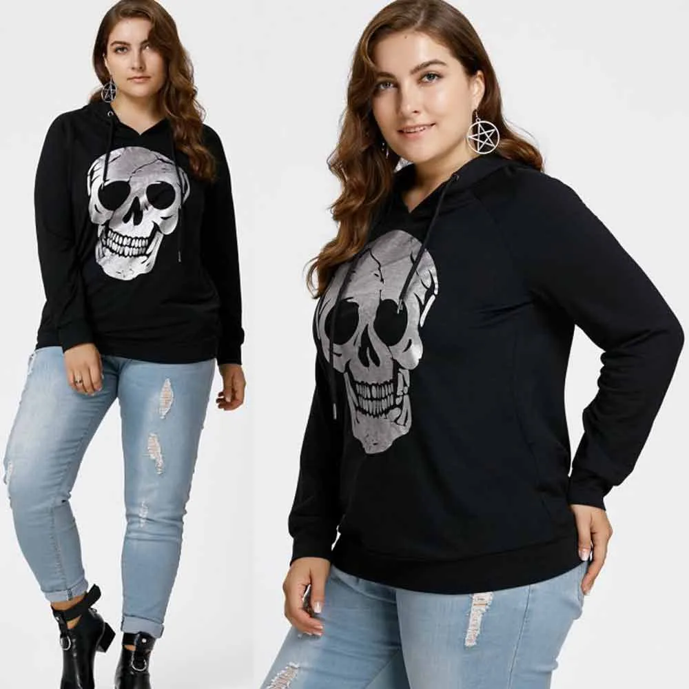 

Drop Shipping Womens Skull Print Tops Sweatshirt Hooded Plus Size Tops 40