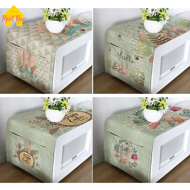 Best Offers Meet Nice Quality Print Cotton Linen Microwave Oven Dust Cover With Storage Bag Anti Oil Kitchen Cartoon Lovely Rabbit Art Thick