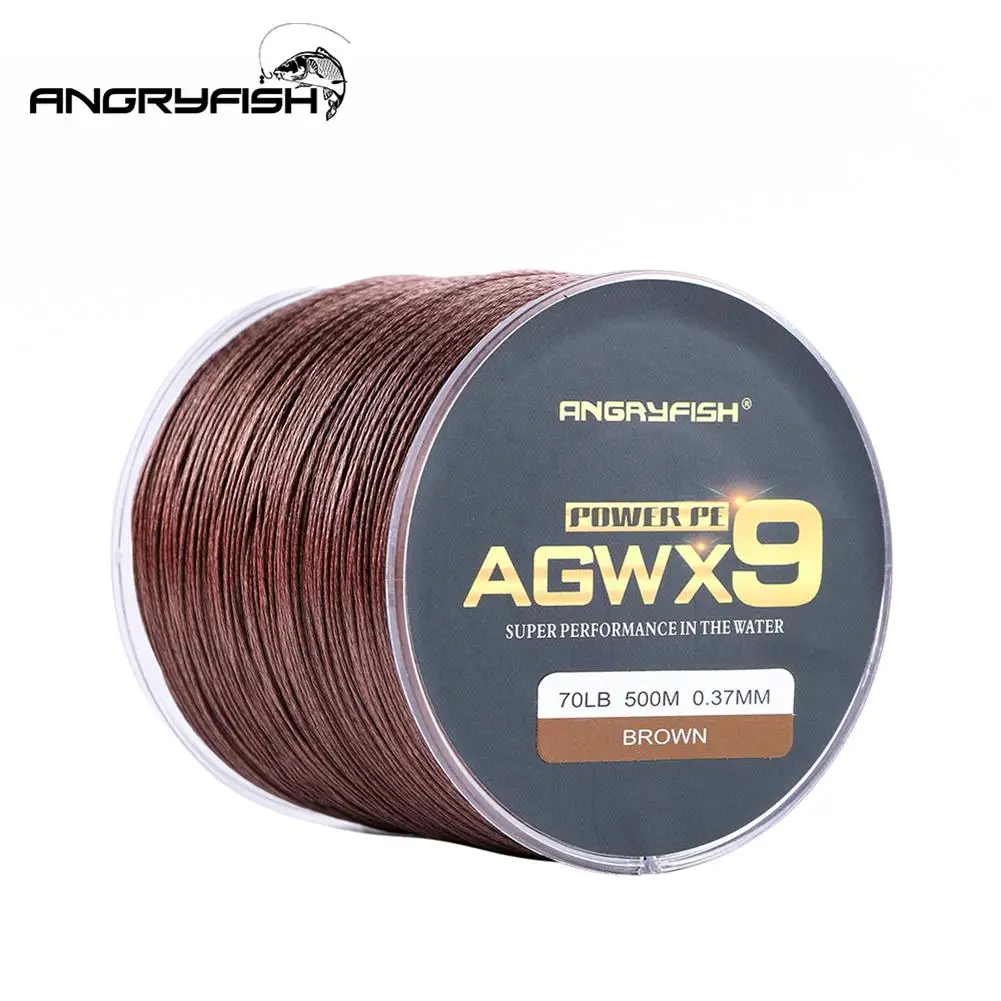 

ANGRYFISH Diominate X9 PE Line 9 Strands Weaves Braided 500m/547yds Super Strong Fishing Line 15LB-100LB Brown