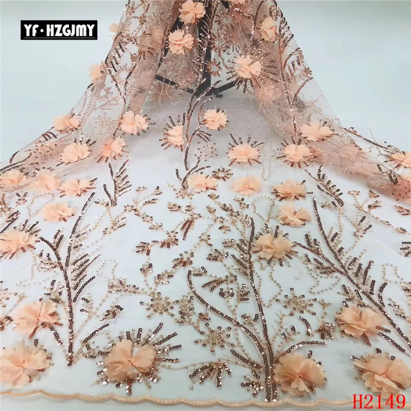

YF HZGJMY High-end fashion French Lace Fabric High Quality African Tulle Embroidered 3D flower net Lace Fabric for dress A2149