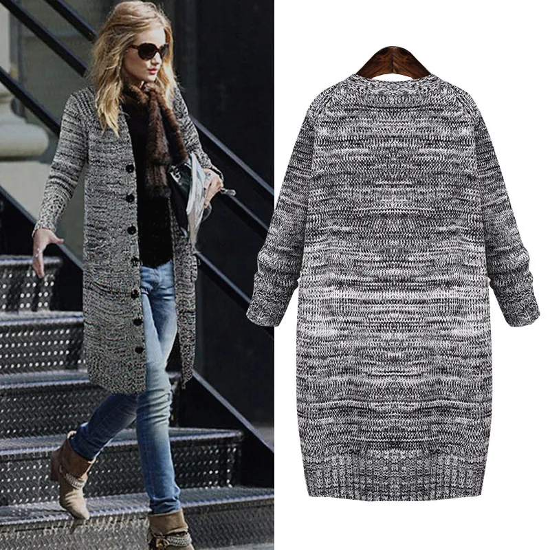 Cavalier Poche Femelle Hiver Femmes Size5xl Casual Cardigan Lâche Ayunsue Chandail Plus Tricot Long Tricoté 2018 Simple Gray mnwN80vO