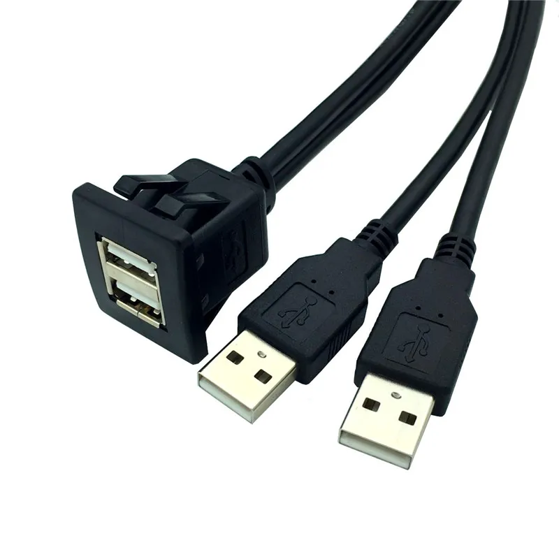 1 м 2 м двойной USB разъем удлинитель Кабель мужчин и женщин приборной панели автомобиля заподлицо свинцовая панель шнур данных USB Панель кабель для скрытого монтажа