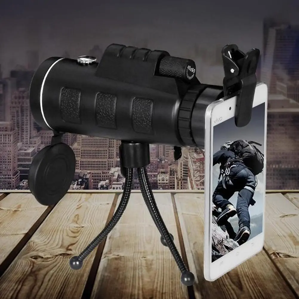 40X60HD Powerful Zoom Monocular Telescope with Compass & Adjustable Tripod Phone Photographing Outdoor Hunting Camping Equipment