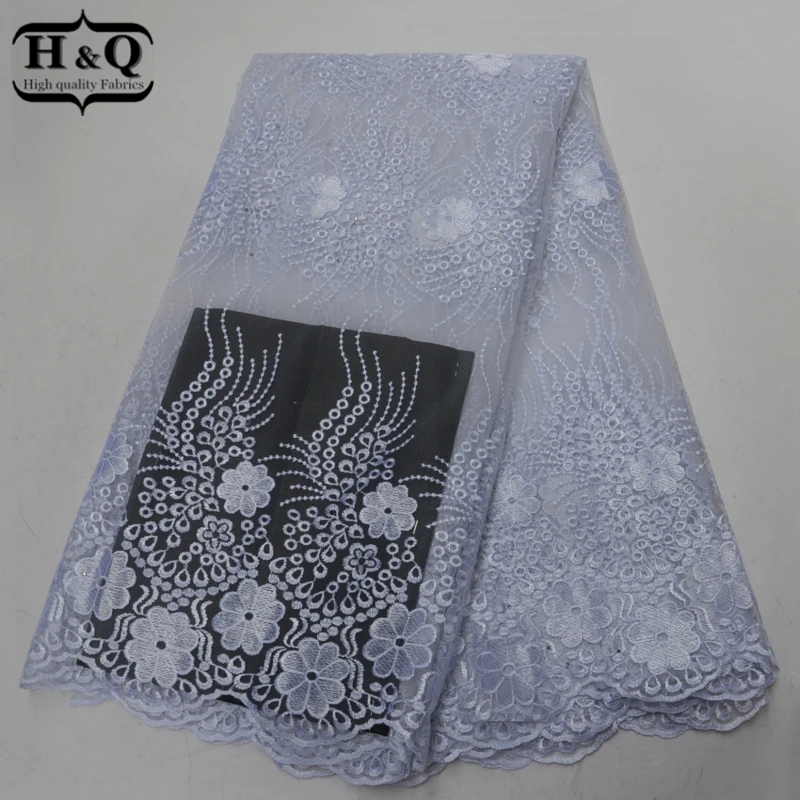 

White African Lace Fabric High Quality Embroidery With Stone French Tulle Lace Fabric Nigeria Guipure Lace 5Yards/Lot For Party