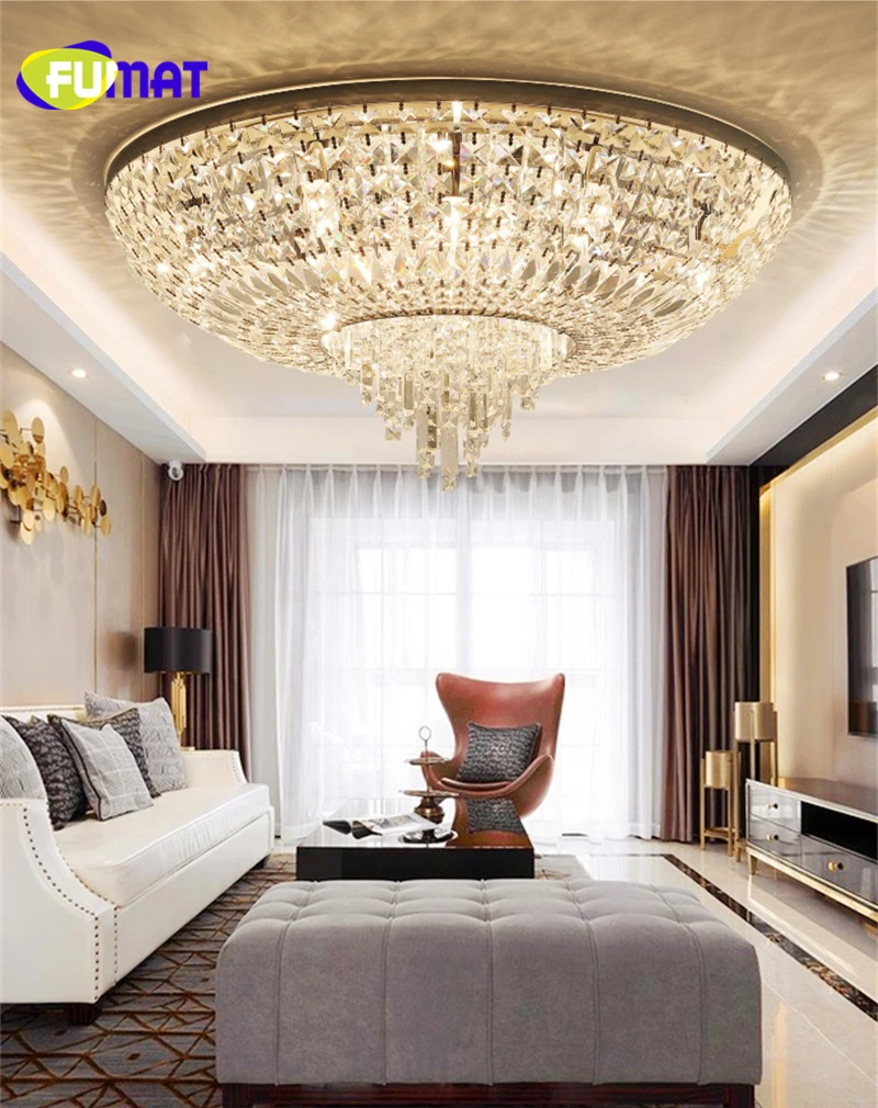 FUMAT Crystal K9 LED Ceiling Lamps Chandelier Lighting Lights Stainless Steel Round Base E14 Modern European Style Plafondlamp Dia80cm 2