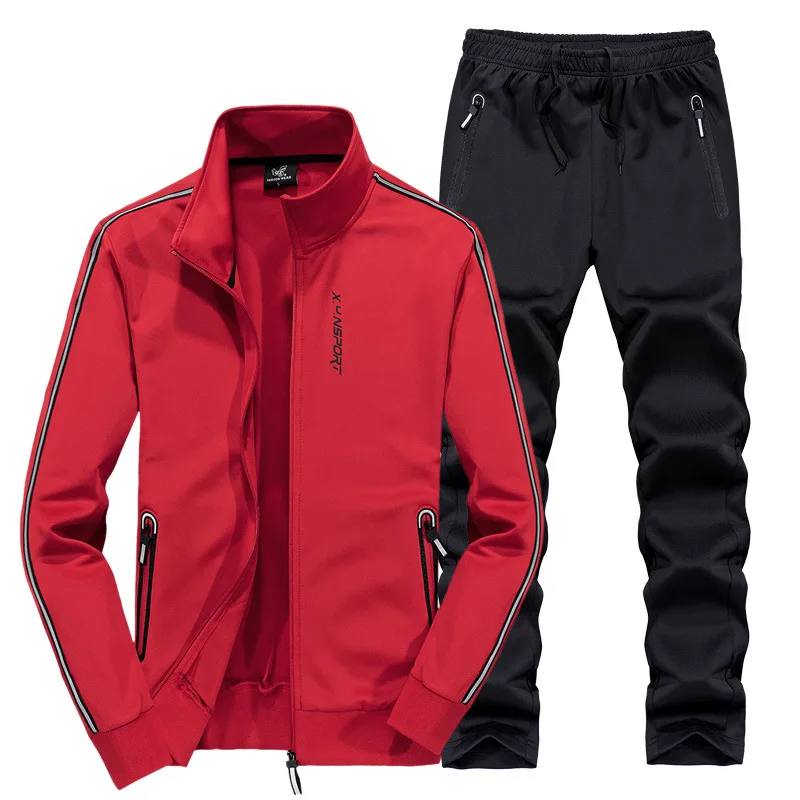 AmberHeard, модный весенний осенний мужской спортивный костюм, куртка+ штаны, спортивная одежда, комплект из двух предметов, спортивный костюм для мужчин, одежда размера плюс - Цвет: Red