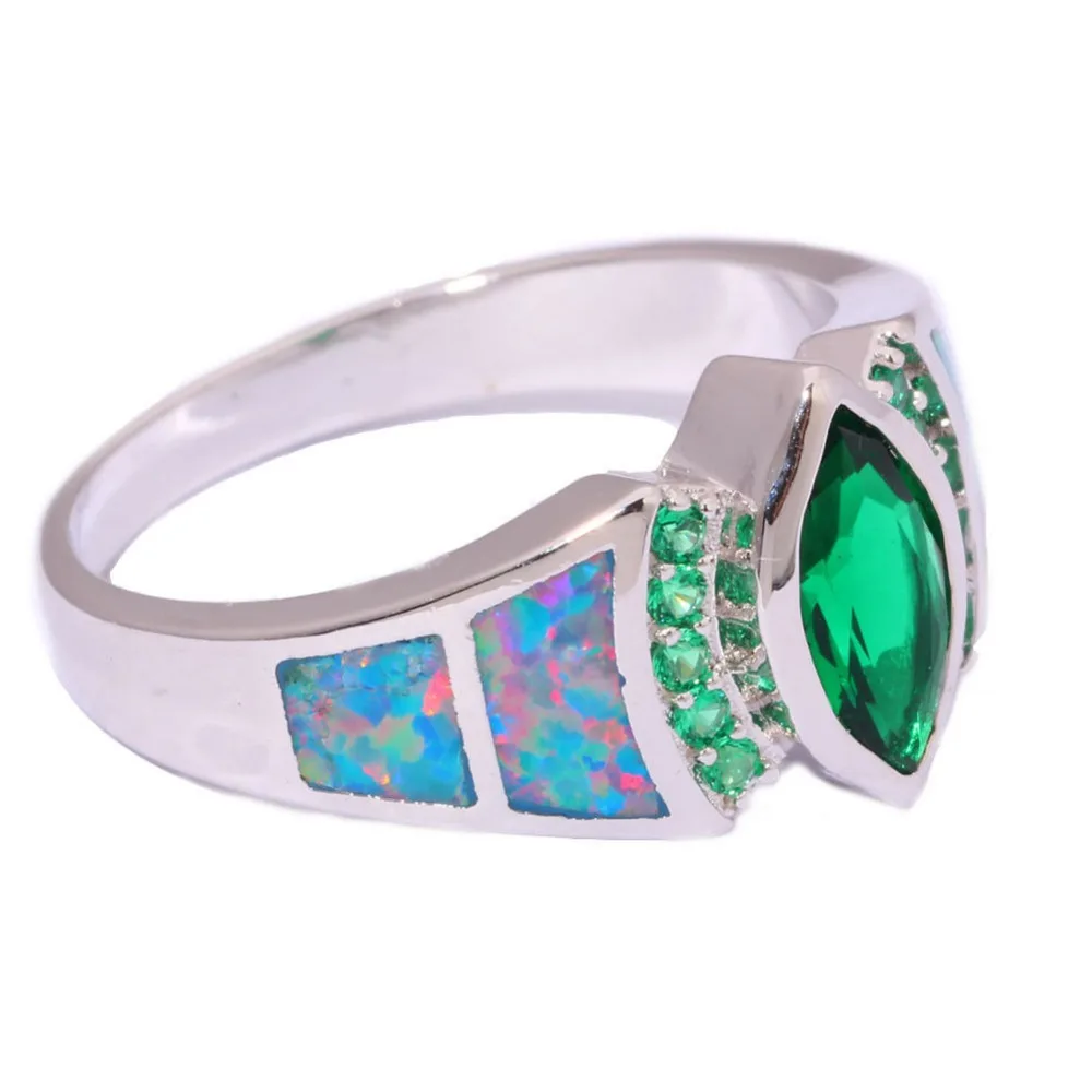 CiNily Created Rainbow Fire Opal Green Stone Silver Plated Wholesale Hot Sell Jewelry for Women Party Ring Size7 8 9 OJ6909