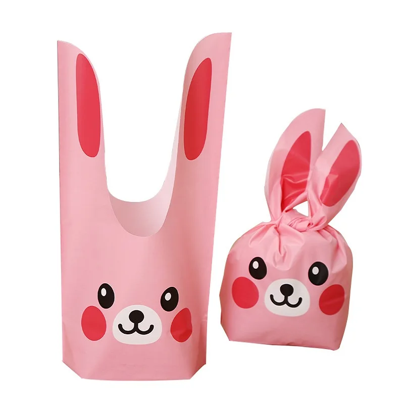 

50Pcs Cute Plastic Rabbit Ear Gift Bag Birthday Party Decorations Kids Bunny Gift Bag Wedding Decoration Party Snack Storage Bag