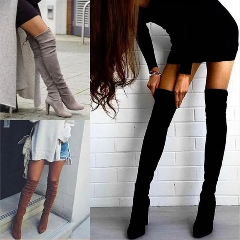 

Size 34-43 2018 New Shoes Women Boots Black Over the Knee Boots Sexy Female Autumn Winter lady Thigh High Boots Knee High Boots