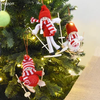 

6pcs Mini Skier Christmas Wooden Pendants Christmas Tree Hanging Ornaments DIY Wood Crafts Skiing Santa Claus Party Decorations